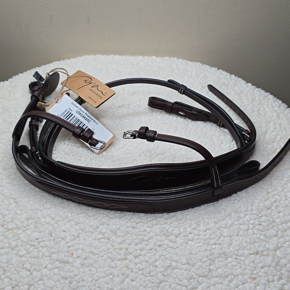 NWT Dy'on Fancy Stitched Cavesson Hunter Noseband Bridle In Brown - Picture 4 of 11